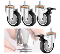 LIQONWAG Ruedas Giratorias con Frenos de Doble Bloqueo (Paquete de 4), Vástago Roscado M10/M12, Ruedas de Repuesto para Muebles/Swivel+Brake/100Mm-A