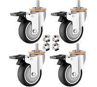 LIQONWAG Ruedas Giratorias con Vástago Roscado M10/M12 (Paquete de 4), 2,5", 3", 4" Y 5" de Caucho Tpr Resistente con Frenos de Doble Bloqueo, Ruedas de Repuesto para Carritos de Muebles./Brake/100Mm-