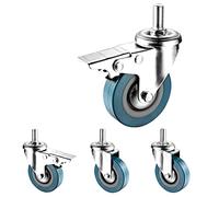 LIQONWAG Ruedas Giratorias de 2,5 Y 3 Pulgadas con Vástago Roscado M10 Y M12, Silenciosas Y con Freno, con Vástago de Doble Bloqueo para Muebles, Carritos Y Soportes de Bricolaje, Juego de 4/Swivel+Br