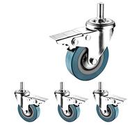 LIQONWAG Ruedas Giratorias de 2,5 Y 3 Pulgadas con Vástago Roscado M10 Y M12, Silenciosas Y con Freno, con Vástago de Doble Bloqueo para Muebles, Carritos Y Soportes de Bricolaje, Juego de 4/Brake/75M