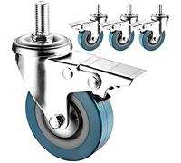 LIQONWAG Ruedas Giratorias de 2,5 Y 3 Pulgadas, Vástago Roscado M10/M12, Ruedas Silenciosas de Doble Bloqueo, Paquete de 4, Capacidad de Carga de 123 Kg para Muebles Y Herramientas de Bricolaje./Brake