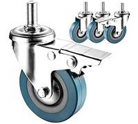 LIQONWAG Ruedas Giratorias de 2,5 Y 3 Pulgadas, Vástago Roscado M10/M12, Ruedas Silenciosas de Doble Bloqueo, Paquete de 4, Capacidad de Carga de 123 Kg para Muebles Y Herramientas de Bricolaje./Swive