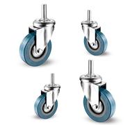 LIQONWAG Ruedas Giratorias de Pvc para Muebles, Silenciosas, con Doble Bloqueo, Vástago Roscado de Metal M10/M12, para Armarios, Estanterías Y Escritorios (Paquete de 4)/Swivel/75Mm/M12