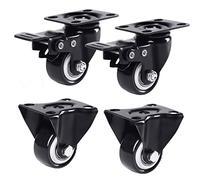 LIQONWAG Ruedas Giratorias Resistentes para Muebles, 4 Unidades, de Poliuretano, Color Negro, con Placas Superiores Resistentes de 360° Y Rodamientos Dobles./Brake+Fixed/1.5In