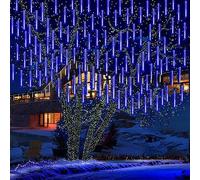 LIQS Lámparas de lluvia de Meteoros Solares,30CM 10 Tubos 360LED La luz de los Cuentos de Hadas de los Icebergs Apilados por las Gtas de lluvia que Caen (Azul)