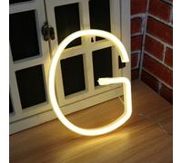 LIQS Logotipo de Neón con Letras LED,Batería y Alimentación USB Luz Nocturna de Neón Letrero de Neón Decorado Con Luces de Pared (G, Blanco cálido)