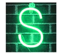 LIQS Logotipo de Neón con Letras LED,Batería y Alimentación USB Luz Nocturna de Neón Letrero de Neón Decorado Con Luces de Pared (S, Verde)