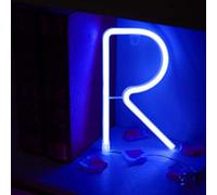 LIQS Logotipo de Neón con Letras LED,Batería y Alimentación USB Luz Nocturna de Neón Letrero de Neón Decorado Con Luces de Pared (R, Azul)