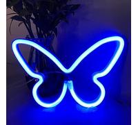 LIQS Logotipo de Neón LED,Letrero de Neón Luz Nocturna Luz de Neón LED Colgante en la Pared Suministro de Energía de la Batería USB Logotipo de Neón LED (Azul)