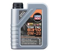 LIQUI MOLY Aceite de motor 0W-20 Top Tec 6310 1L Compatible con PEUGEOT 208 I Hatchback CA, CC 2008 I A94, CU, TOYOTA AYGO WNB1, KGB1, NISSAN Qashqai II J11, J11