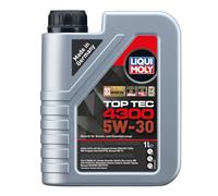 LIQUI MOLY Aceite de motor 5W-30 Top Tec Aceite completamente sintético ACEA C2 ACEA C3 API SP 4300 1L Compatible con PEUGEOT 208 I Hatchback CA, CC, TOYOTA AYGO WNB1, KGB1, NISSAN Qashqai II J11, J11