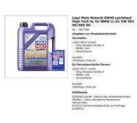 Liqui Moly aceite motor 5W40 Marcha Suave High Tech 5L para BMW LL-01 VW