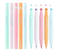 Liquid Colored Eye Liner - Fun Sweat-Proof Stamps | Double Ended 2-in-1 Makeup Pen 5 PCS Colorful Face Festival, Waterproof Smudgeproof Star Heart Flower Moon Triangle Shape Winged Eyeliner Set