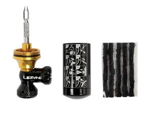 Liquido antipinchazos sin Cartuchos LEZYNE, Tubeless, Negro | Kit de reparación de neumáticos compacto 2 en 1 de CO2 y sin cámara, herramienta de bicicleta con 5 tapones de neumáticos