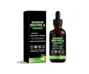 Líquido de graviola de guanábana | Líquido amargo de guanábana 12 en 1 | Apoyo inmunológico, digestivo y antioxidante, sin azúcar ni gluten, 2 onzas,1Pcs