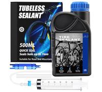 Liquido Tubeless, 500ml Liquido Antipinchazos Bicicleta y Jeringuilla Tubeless, Duración Sellador para Tubeless Sella Rápidamente Agujeros de Hasta 7mm para Neumáticos de Bicicleta MTB, Carretera
