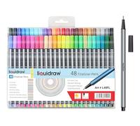 Liquidraw Fineliner - Bolígrafos para colorear, 48 unidades, punta fina de 0,4 mm, colores vibrantes surtidos, diseño innovador ideal para la escuela, el trabajo y la oficina, billetera transparente
