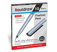 Liquidraw Juego de 10 bolígrafos negros de punta fina de 0,5 mm, cartera de almacenamiento, bolígrafos de color negro para artistas, escritura a mano, dibujo, caligrafía, bocetos, diseño ergonómico