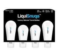 LiquiSnugs Premium - Botellas de viaje de silicona a prueba de fugas para artículos de tocador - Recipiente aprobado por la TSA. Botellas de champú de viaje de gama premium con ventosas y etiquetas