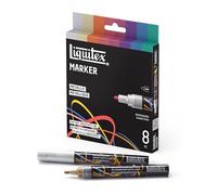 Liquitex 3699487 Rotuladores multisuperficie con puntas duraderas y base de agua de secado rápido - colores vivos sobre lienzo, madera, cristal, textiles y mucho más - Set Colores Metálicos, 8 x 2mm