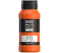 Liquitex Basics Fluid - Pintura acrílica de consistencia fluida, secado rápido, resistente a la luz, impermeable, acabado satinado permanente, bote 118 ml, rojo naranja vivo