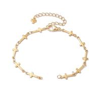 LiQunSweet 10 pulseras de cadena de eslabones de acero inoxidable 304 con diseño de cruz de color dorado, pulseras religiosas semiacabadas para manualidades, joyas, tobilleras, pulseras