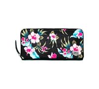 Liquorbrand Cartera Mujer | Monedero Grande Flores Tropicales | Piel Vegana Estilo Rockabilly Pin-Up Tiki | Cierre de Cremallera