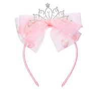 LIQWEI 1 corona de princesa rosa para niñas, corona de cumpleaños para niñas, con lazo de tul, princesas, fiesta, diadema brillante para cumpleaños, Navidad, disfraz, novia, boda, Halloween