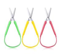 LIQWEI 3 tijeras de bucle, 14 cm, diseño adaptativo, tijeras de apertura automática, juego de tijeras coloridas para niños, soporte derecho e izquierdo para niños y adultos (rosa, amarillo, verde)