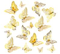 LIQWEI 96 piezas 3D oro mariposas decoración mariposa adhesivo de pared extraíble mariposas pegatinas de pared para niñas cocina ventana muebles boda