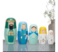 Liqzirtu Muñecas de Belén de Jesús - 5 piezas de madera pintadas a mano apilables | Arte religioso ruso coleccionable Navidad cumpleaños decoración adorno sagrada familia regalo