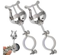 Lira de clarinete, paquete de 2 soportes plateados para lira de clarinete para banda de marcha, clip de partitura de clarinete de 6.02 pulgadas y carpeta abatible, accesorios de instrumentos musicales