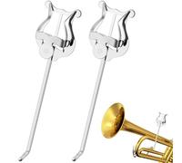 Lira de trompeta, paquete de 2 liras de melófono plateadas para banda de marcha con tallo doblado, clip de lira barítono de 7.2 pulgadas y carpeta abatible, accesorios de instrumentos musicales