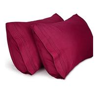 Lirex 2-Pack Fundas de Almohada 1800 Hilos, Fundas de Almohada de Microfibra Suave Cepillada, Transpirables sin Arrugas y Lavables a Máquina (50x90 cm, Vino Rojo)