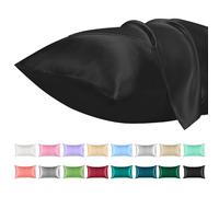 Lirex 2 Paquetes Funda de Almohada Satén 50x75cm, Suave como una Funda Almohada Seda, Fundas con Cierre de sobre, Protege Cabello y Piel, Certificado Oeko-Tex, （Negro）