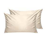 Lirex 2 Paquetes Fundas de Almohada, 100% Algodón Transpirable Cubiertas de Almohada，Cierre de Cremallera 50 x 90 cm, Blanco Crema