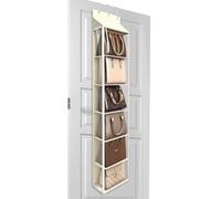 Lirex Organizador de Bolsos para Colgar en la Puerta, Organizador de Carteras con 6 Bolsillos y Cremallera, para Bufandas, Sombreros y Leggins, 30 x 12.8 x 131 cm, Blanco Crema