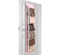 Lirex Organizador de Bolsos para Colgar en la Puerta, Organizador de Carteras con 6 Bolsillos y Cremallera, para Bufandas, Sombreros y Leggins, 40 x 14.5 x 173 cm, Rosado