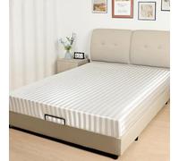 Lirex Sábana Bajera de Satén 150 x 200cm,para Colchón de hasta 35 cm de Altura, Ropa de Cama de Satén de Poliéster, Lujosa y Suave, Rayas Blanco