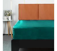 Lirex Sábana Bajera de Satén 160x200cm, para Colchón de hasta 35 cm de Altura, Ropa de Cama de Satén de Poliéster, Lujosa y Suave, Azul Verde
