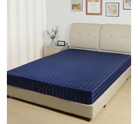 Lirex Sábana Bajera de Satén 180 x 200cm,para Colchón de hasta 35 cm de Altura, Ropa de Cama de Satén de Poliéster, Lujosa y Suave, Rayas Azul Marino