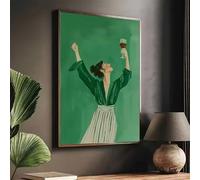 LIRHIQYGF Elegante dama con vestido verde sosteniendo una copa de vino tinto. Póster de lienzo. Arte moderno para pared. Decoración para el hogar. Sala de estar (80x120cm/Marco).