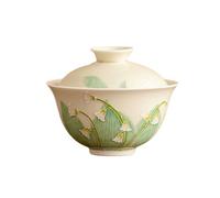 Lirio del valle pintado a mano de cerámica de 109 ml solía decir que no está caliente para cubrir el cuenco con una exquisita gran capacidad para uso doméstico, solo el segundo puede cubrir el cuenco.