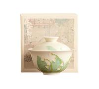 Lirio del valle pintado a mano de cerámica de 109 ml utilizado para decir que el cuenco es exquisito y grande para uso doméstico, y no está caliente, el segundo es cubrir el cuenco [caja]