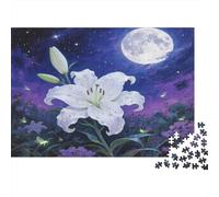 Lirio Rompecabezas Premium de cartón de Lirio Blanco bajo Luna Llena, Entrenamiento Cerebral, decoración del hogar 70x50cm/1000 Piezas