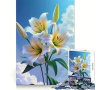 Lirios Blancos contra un Cielo Nublado Rompecabezas de 1000 Piezas para Adolescentes Entrenamiento de concentración Actividad de Ocio Encaja a la perfección Regalo Original (38x26cm)