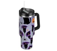 Lirios de cala morados para Halloween, botellas de agua de acero inoxidable de boca ancha, tapa a prueba de fugas y pajita, taza decorativa de viaje para café caliente, para escuela, deportes