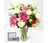 Lirios Rosas Sensacionales con chocolates - Ramo de Flores - Regalo de Flores Frescas para Cumpleaños o Día de la Madre - Arreglo de Lujo con Entrega al Día Siguiente - Sorpresa Elegante para Ella
