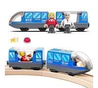 LiRiQi - Juego de locomotoras con pilas, magnético eléctrico para ferrocarril de madera, compatible con Thomas, Brio, juguetes para niños pequeños, color azul