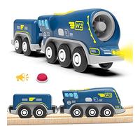 LiRiQi Tren a pilas para pista de madera, juguete de tren motorizado de locomotora para niños pequeños de 3, 4, 5 años en adelante, cumpleaños, tren eléctrico compatible con Thomas, Brio, conexión